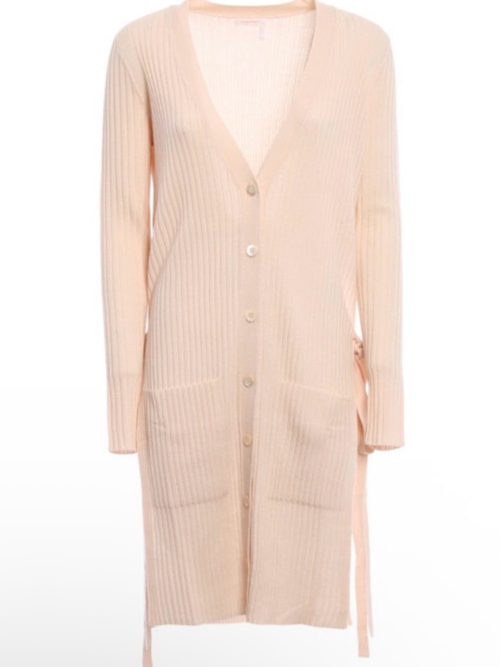 See by Chloe Long Ribbed Button-Front Side tie Cardigan in Light pink, M.